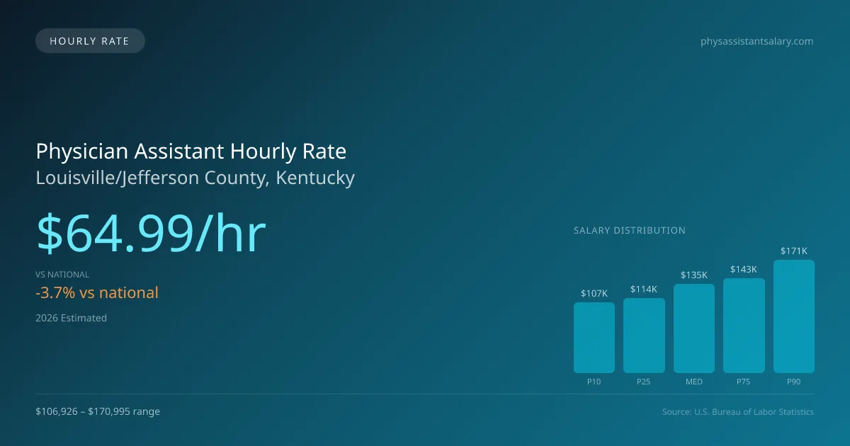 Physician Assistant Hourly Rate in Louisville/Jefferson County, KY — 2026 est., based on 2025 BLS