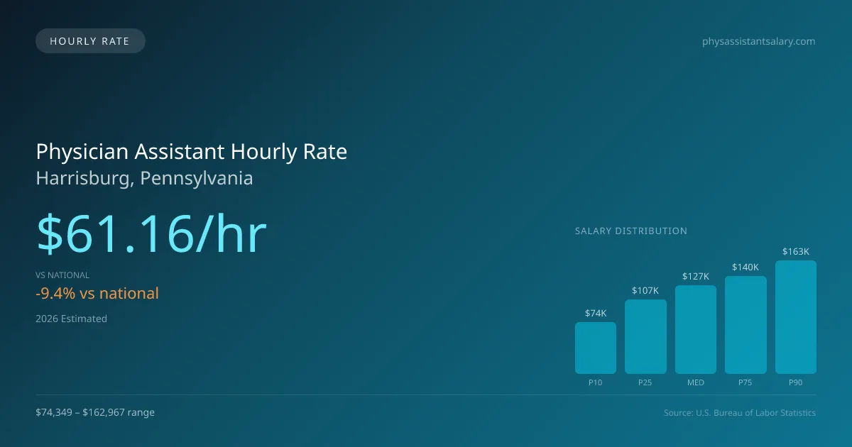 Physician Assistant Hourly Rate in Harrisburg, PA — 2026 est., based on 2025 BLS