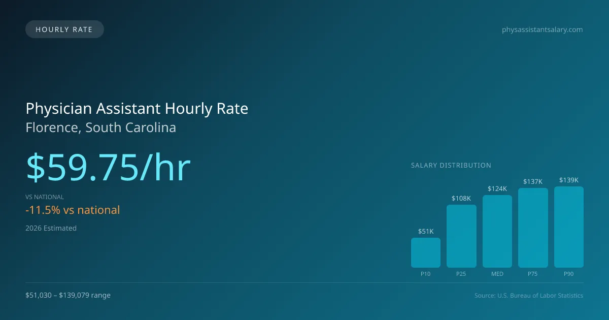 Physician Assistant Hourly Rate in Florence, SC — 2026 est., based on 2025 BLS